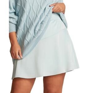 11 HONORE Erica Satin Miniskirt Light Blue Plus Size 20 Above Knee Skater Skirt